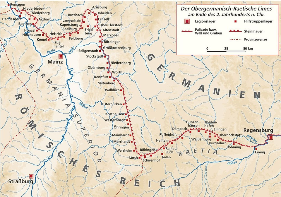 Informationen über den Limes und den Limeswanderweg (Limesweg) in