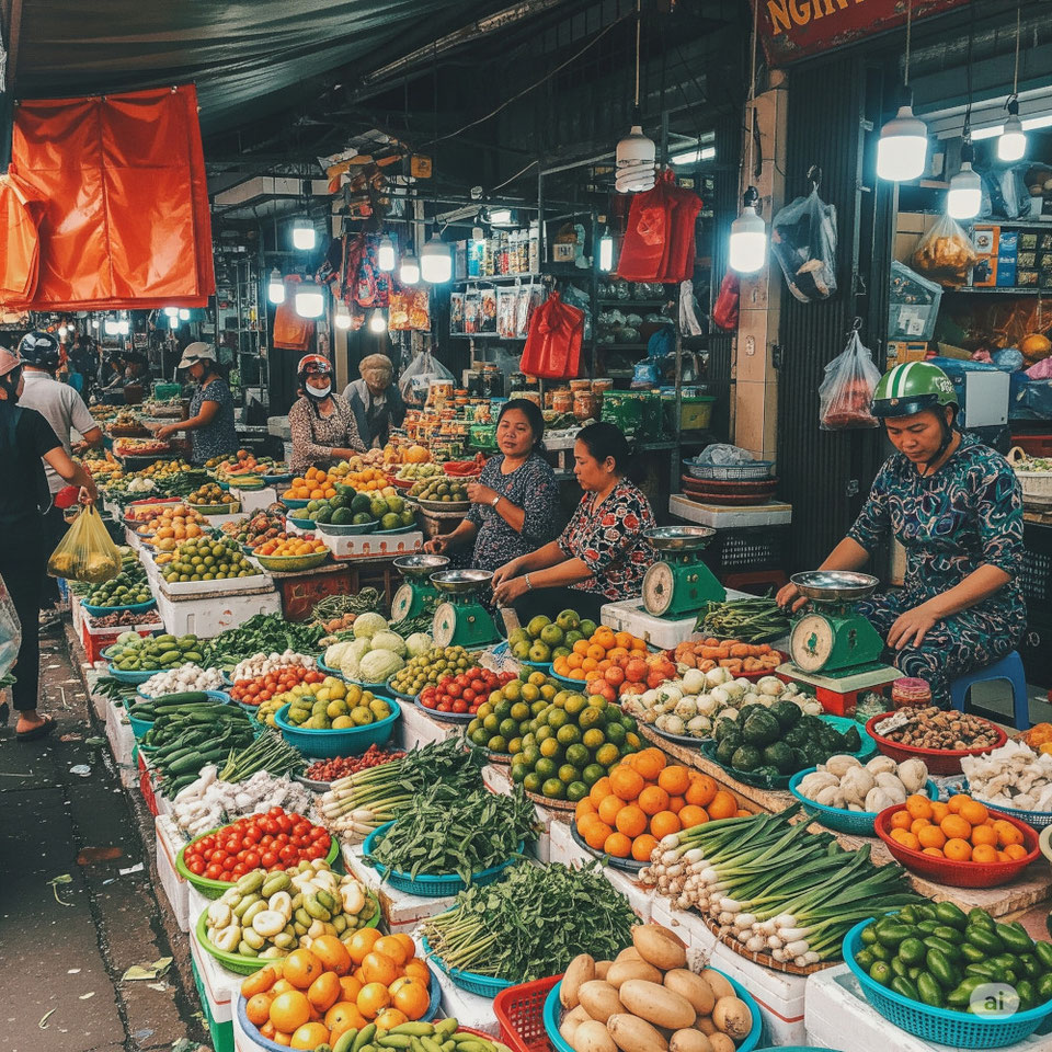 Belebter Markt in Vietnam