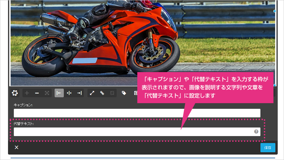 代替テキストの設定画面