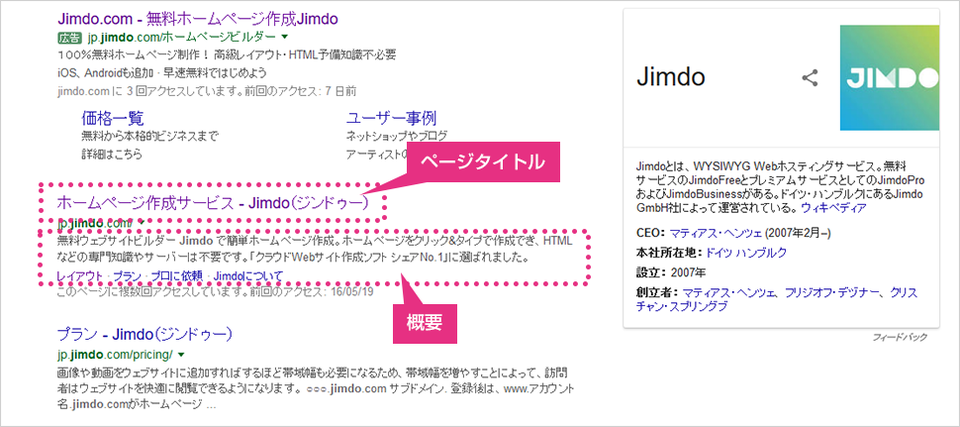 googleの検索結果のサンプル