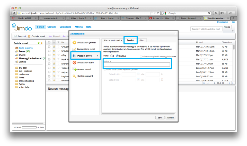 Impostare alias webmail