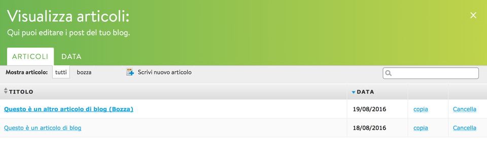 gestione articoli di blog su Jimdo