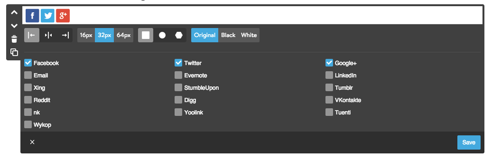 Share Button settings