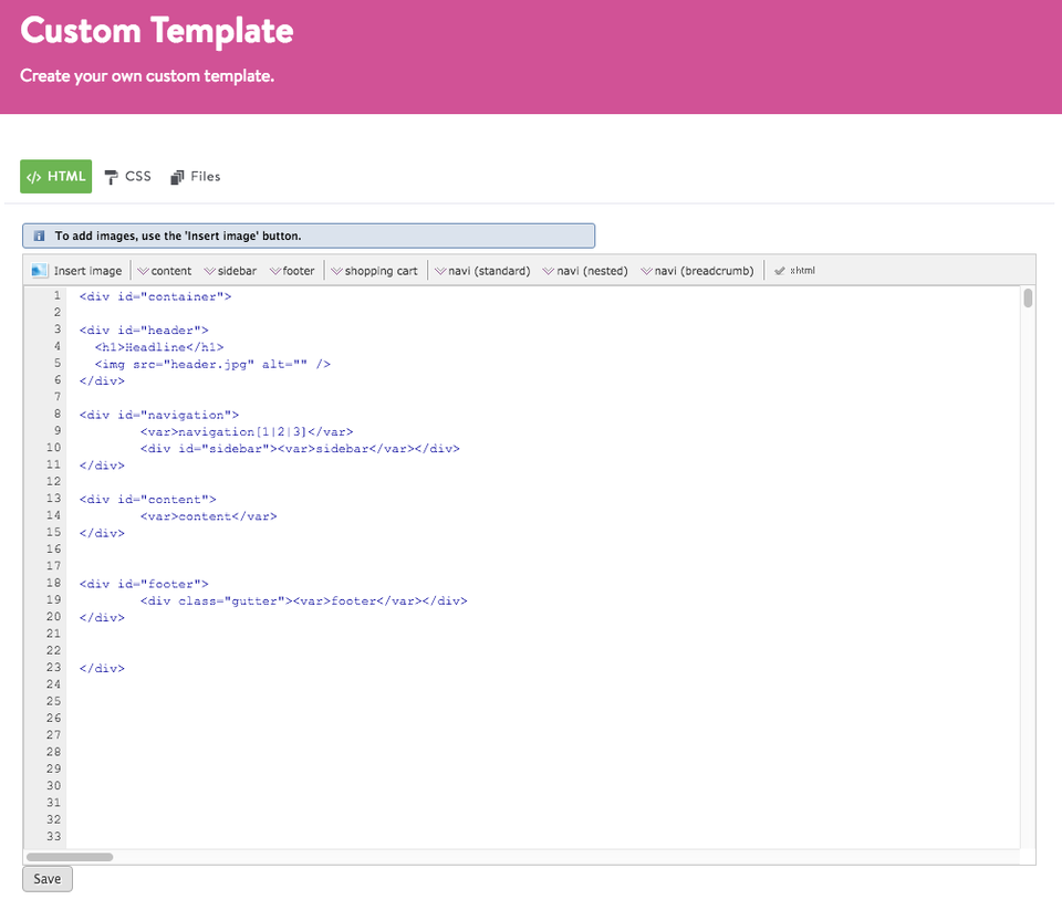 Jimdo Custom Template Interface
