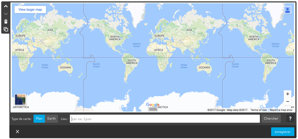 aperçu de l'élément Googlemap de Jimdo
