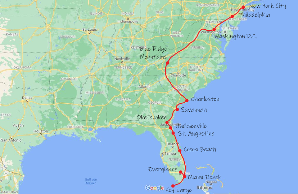 USA Ostküste 2 Wochen - Roadtrip Route - Backpacker Reisen