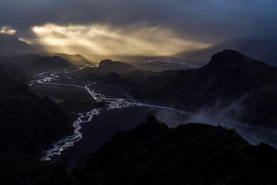 Þórsmörk valley during sunset in Iceland