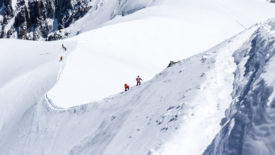 Mont Blanc mountain climbers near Chamonix