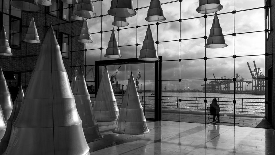 Christmas tree decoration in a foyer at Port of Hamburg