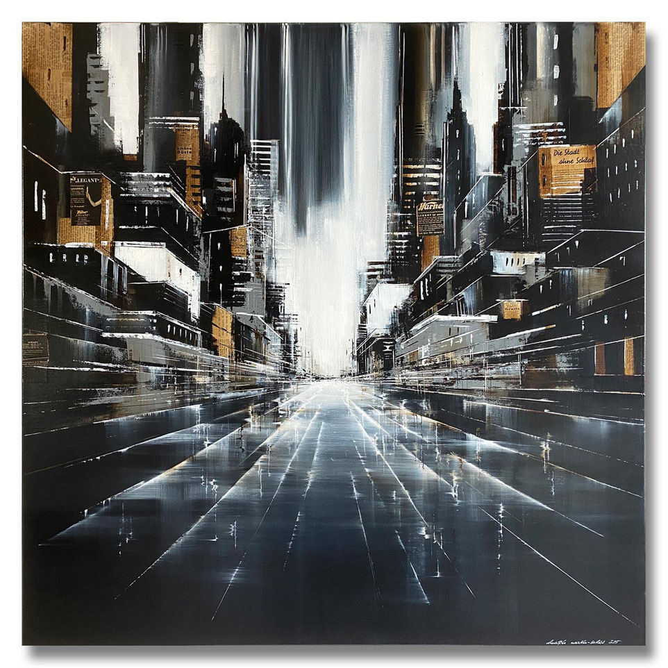 01 „STADTLANDSCHAFT“ – Mischtechnik auf Leinwand auf 2cm Keilrahmen – licht- und farbecht endfixiert – Größe: 100x100cm - Bildpreis: 1600€