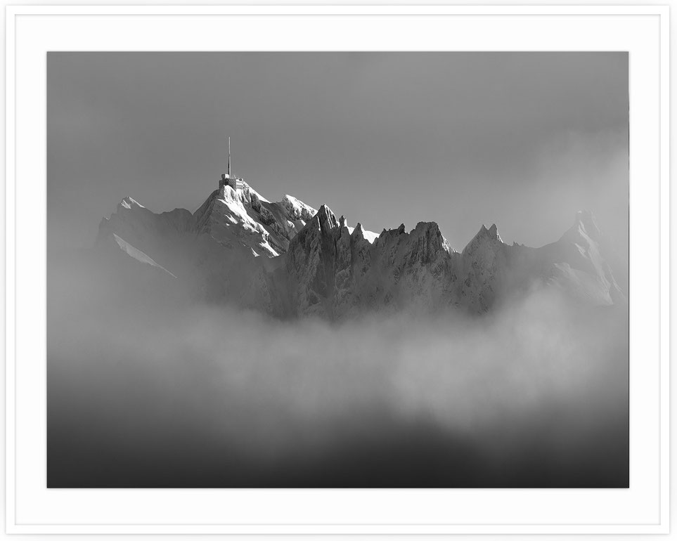 Black and white mountain portrait of Säntis in the Alpstein range, Switzerland