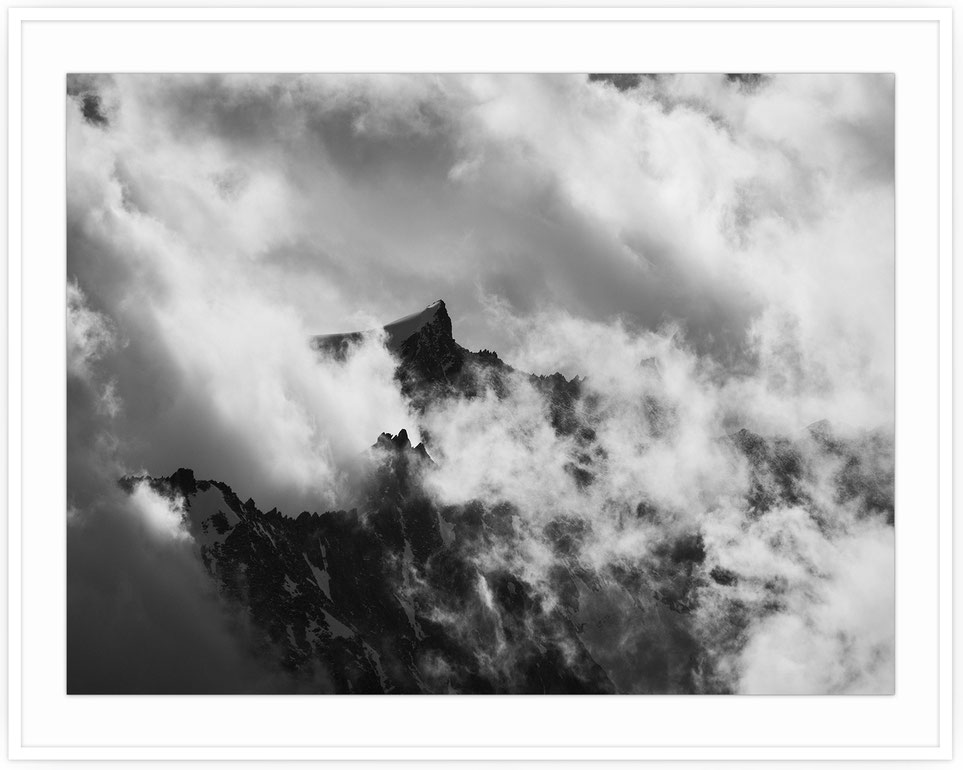 Black and white mountain portrait of Schinhorn in Valais, Switzerland