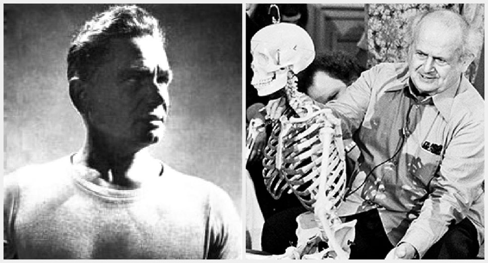 Joseph Pilates (links), Foto: KPilates - Own work, Licensed under CC BY-SA 4.0. Moshe Feldenkrais (rechts), Foto: International Feldenkrais Federation. Lizenziert unter CC BY-SA 3.0