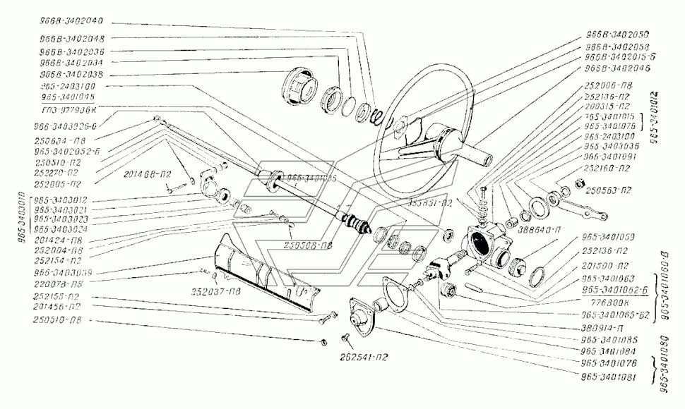 Lenkung ZAZ-966, ZAZ-966B. Steering SAS-966, SAS-966B. Рулевое управление в сборе ЗАЗ 966, ЗАЗ 966В, ЗАЗ 968, ЗАЗ-968А.