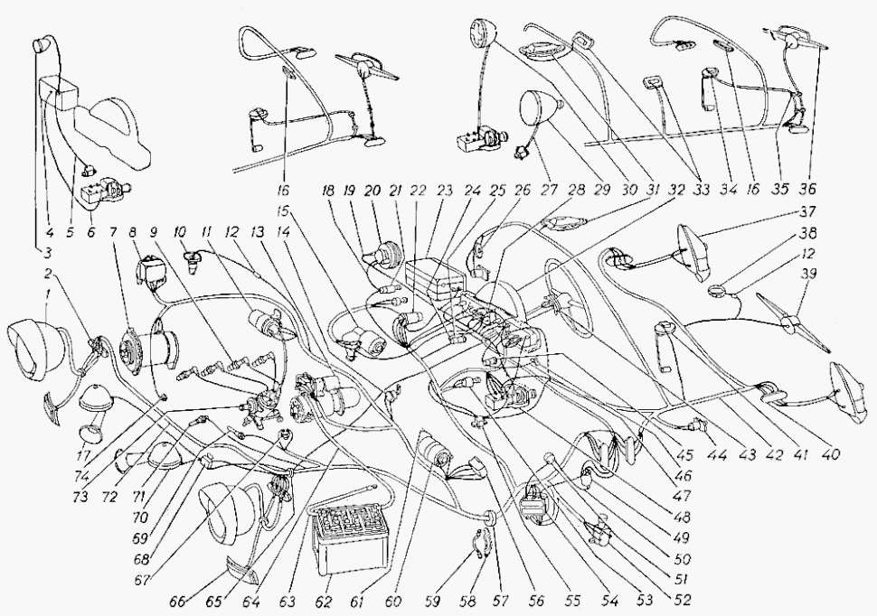 Kabelbaum GAZ-M21 Wolga. Wiring loom GAS M-21 Volga. Схема электрооборудования ГАЗ М21 Волга.