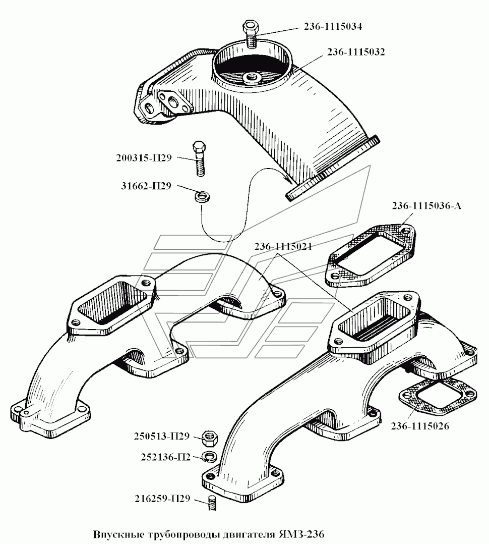 Ansaugkrümmer JAMZ 236. Intake manifold YAMS 236. Впускные трубопроводы двигателя ЯМЗ-236.