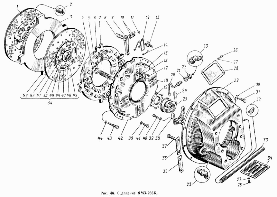 Kupplung mit Schwungscheibe 236-1005120-E MAZ 500A, MAZ 503A, MAZ 504A, MAZ 504B. Clutch with Flywheel 236-1005120-E MAS 500A, MAS 503A, MAS 504A, MAS 504B. Сцепление (Механизм сцепления) (устанавливается на двигатель с маховиком 236-1005120-Е) МАЗ-500А