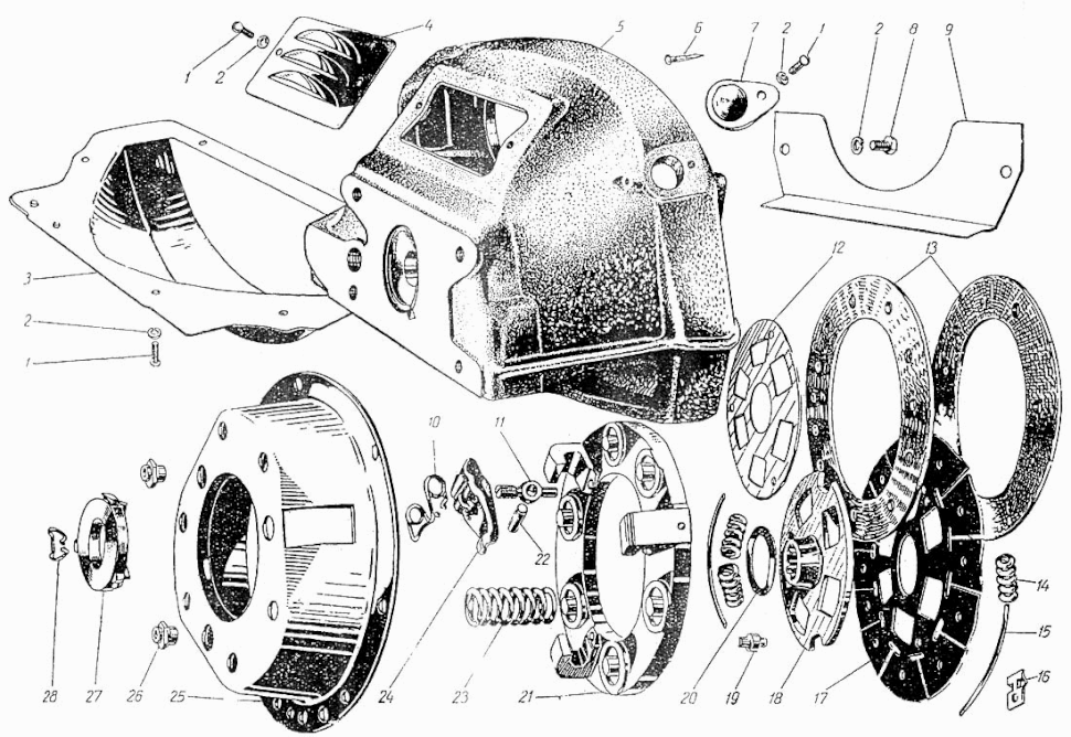 Kupplung Moskwitsch M400, M401, M420, Opel Kadett K38. Clutch M400, M401, M420, Opel Kadett K38. Сцепление (Механизм сцепления) Москвич М400, М401, М420, Опель Кадет К38.
