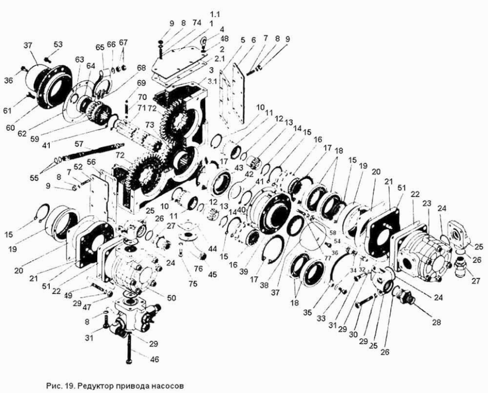 Antrieb der Hydraulikpumpen Traktor K700, K700A, K701 Kirowetz. Hydraulic Pumps Drive  for tractor Kirovetz K700, K700A, K701 Kirovetz. Редуктор привода насосов РПН советского трактораs К-700, К-700А, К701 Кировец.