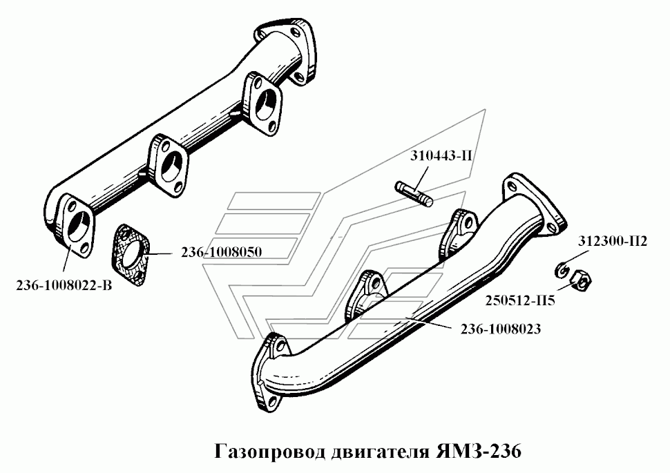 Abgaskrümmer (Auspuffkrümmer) Motor JaMZ JaMS 236 JaMZ-236. Manifold engine YaMZ 236 YaMZ-236. Газопровод /Коллектор выпускной) двигателя (мотора) ЯМЗ ЯМЗ-236.