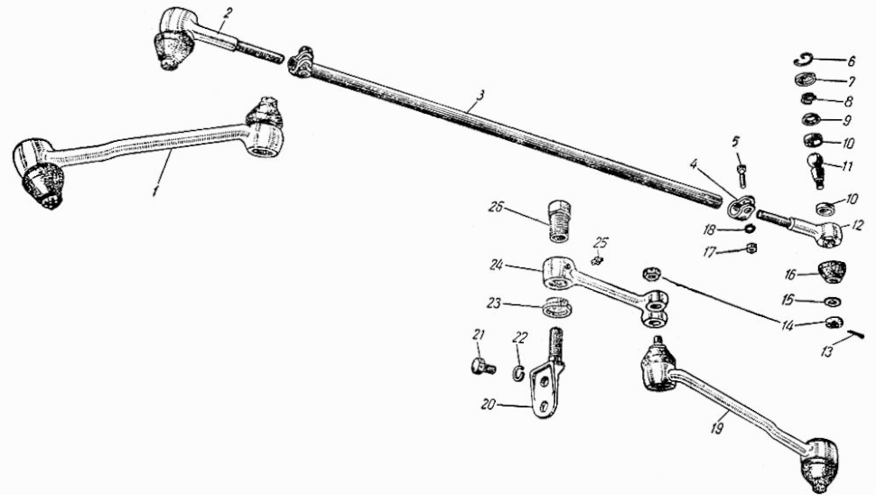 Spurstangen und Umlenkmechanismus ZAZ 965 Saporoshez. Steering rods and steering idle SAS 965. Рулевые тяги ЗАЗ 965 Запорожець Запорожец.
