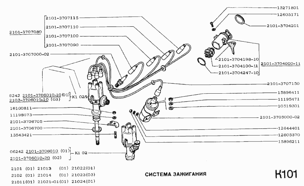 Zündung VAZ 2101 / VAZ 2102. Ignition system VAS 2101 / 2102. Система зажигания  ВАЗ 2101 / 2102.