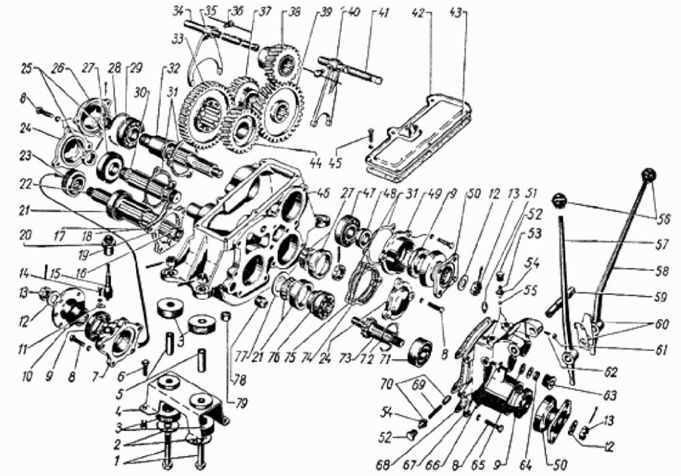 Verteilergetriebe GAZ 69, GAZ 69A. Transfer case GAS 69, GAS 69A. Раздаточная коробка ГАЗ 69, ГАЗ 69А.