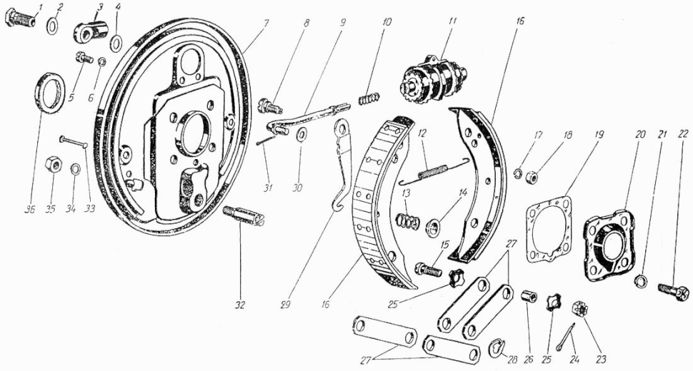 Bremse hinten (HA Hinterachse) Moskwitsch Mosi M400, M401, Opel Kadett K38. Rear brakes (RA Rear axle) Moskvich M400, M401,Opel Kadett K38. Ножные тормоза задние Москвич М400 (400-420), М401, Опель Кадет К38.