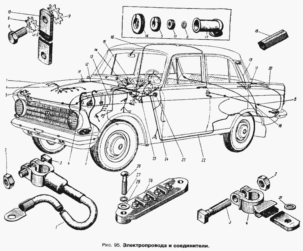 Kabelbaum und Klemmleisten Moskwitsch Moskwitch Moskwich  Mosi 408 / 412 / 2140. Wiring loom & Terminal Block Connectors Moskvich Moskvitch 408 / 412 / 2140. Электропровода (электрическая проводка, электропроводка) и соединители Москвич 408 / 412 / 2140.