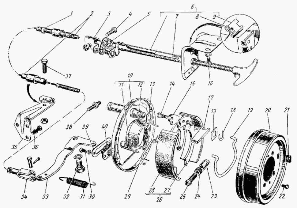 Handbremse und Handbremshebel GAZ-21 Wolga. Hand brake (Parking Brakes) and hand brake lever GAS M21 Volga. Центральный тормоз и управление центральным тормозом ГАЗ-21 Волга. 