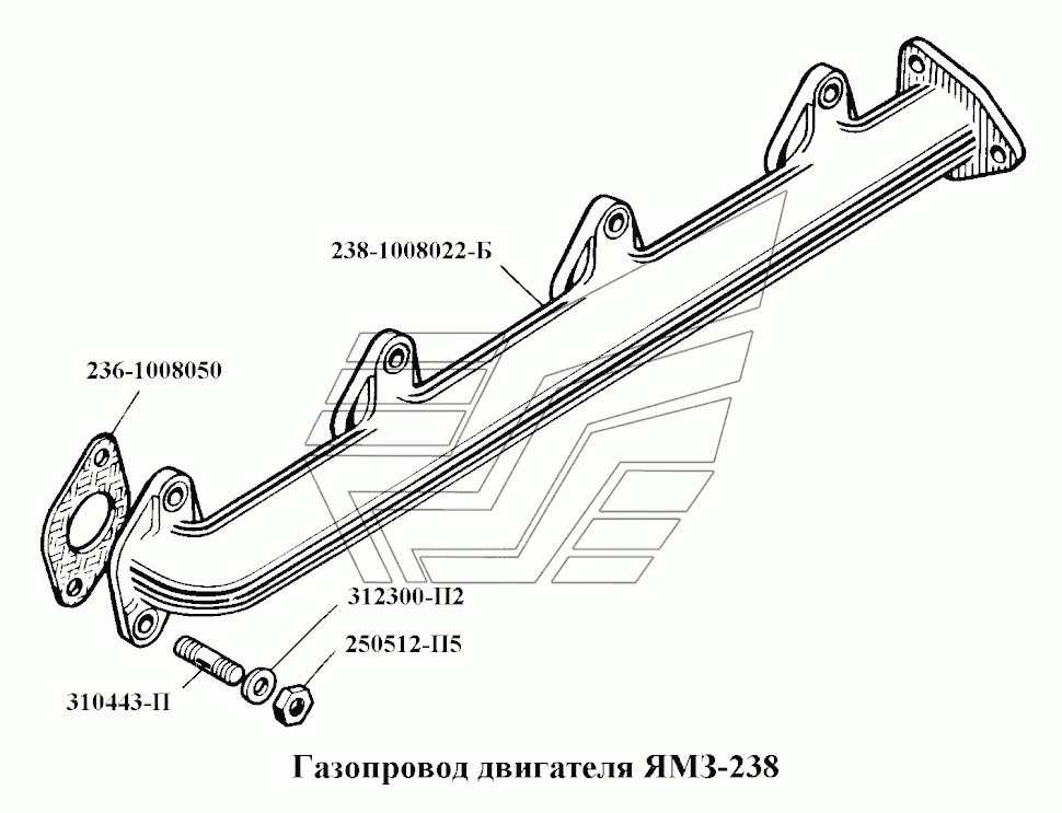 Abgaskrümmer (Auspuffkrümmer) Motor JaMZ JaMS 238 JaMZ-238. Manifold engine YaMZ 238 YaMZ-238. Газопровод /Коллектор выпускной) двигателя (мотора) ЯМЗ ЯМЗ-238.