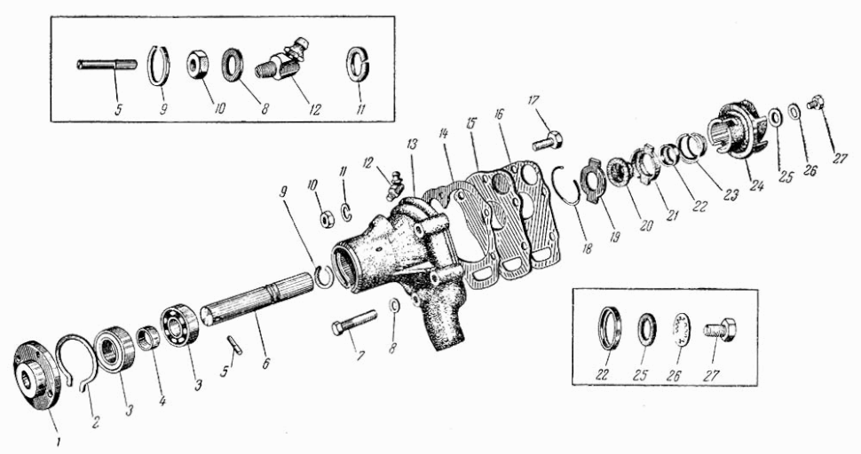 Wasserpumpe Motorkühlung Motor Moskvitch Moskwitsch M-402, M-403, M-407, M-423. Water pump Cooling Engine Moskvich 402, 403, 407, 423. Центробежный водяной насос помпа системы охлаждения двигателя рертоавтомобиля Москвич М-402, М-403, М-407, М-423.