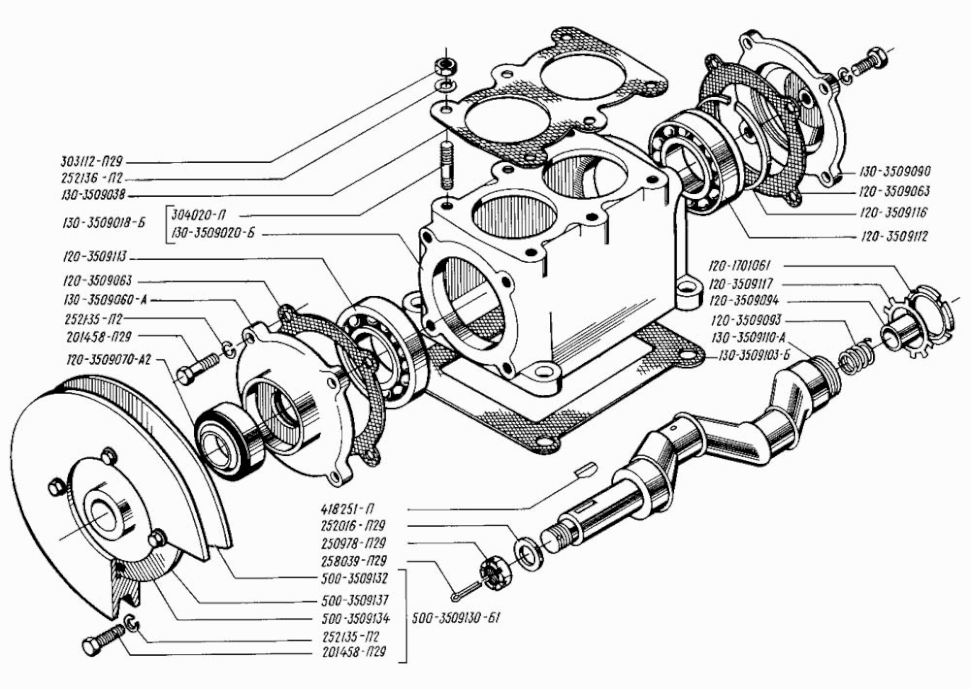 Kompressor Кurbelwellengehäuse und Kurbelwelle LKW KRAZ 250, KRAZ 255, KRAZ 256, KRAZ-257, KRAZ-260. Compressor crankcase and crankshaft KRAS 250, KRAS 255, KRAS 256, KRAS-257, KRAS-260. Картер и вал коленчатый компрессора КРАЗ 250, КРАЗ 255, КРАЗ 256, КР