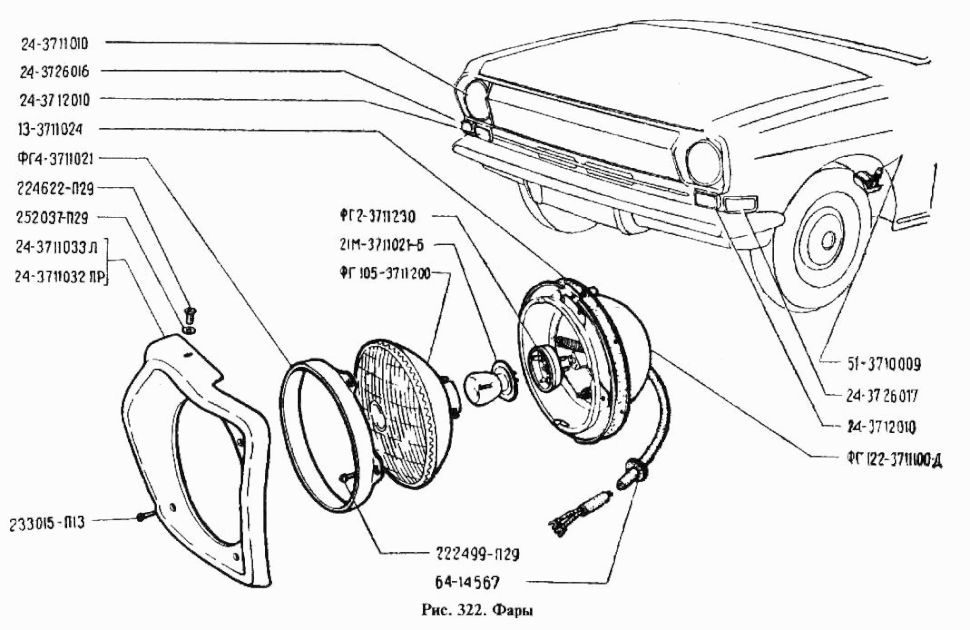 Scheinwerfer GAZ 24, GAZ 2401, GAZ 24-02, GAZ 24-24 Wolga,  GAZ 24-76 «Scaldia». Headlamps GAS 24, GAS 2401, GAS 2402, GAS 24-24 Volga, GAS 24-76 «Scaldia». Фара ГАЗ 24, ГАЗ 2401, ГАЗ 24-02, ГАЗ 24-24 Волга, ГАЗ-24-76