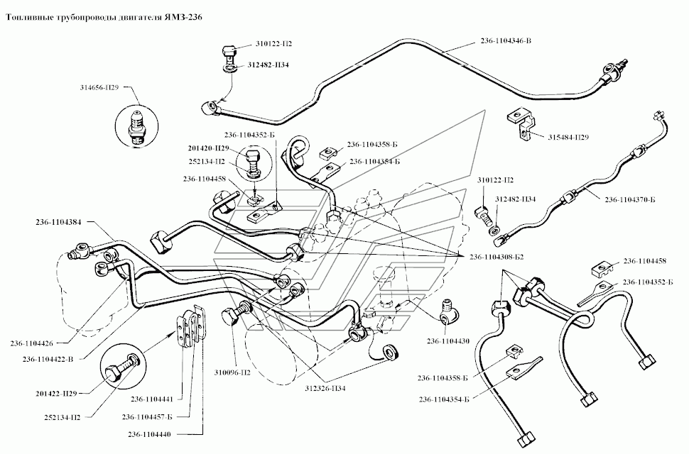 Kraftstoffleitungen Dieselleitungen 236. Fuel Diesel lines pipes YAMZ 236. Топливные трубопроводы двигателя ЯМЗ-236.