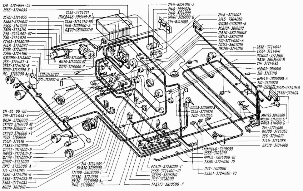 Elektroanlage LKW KRAZ 255. Electrical system KRAS 255. Электропровода, аппаратура коммутационная и приборы КРАЗ 255.