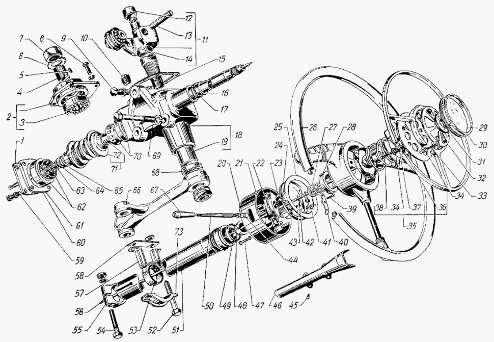 Lenkung, Lenksäule und Lenkrad GAZ 21 Wolga. Steering, steering column and steering wheel GAS M-21 Volga. Рулевое управление, руль и рулевая колонка ГАЗ М21 Волга.