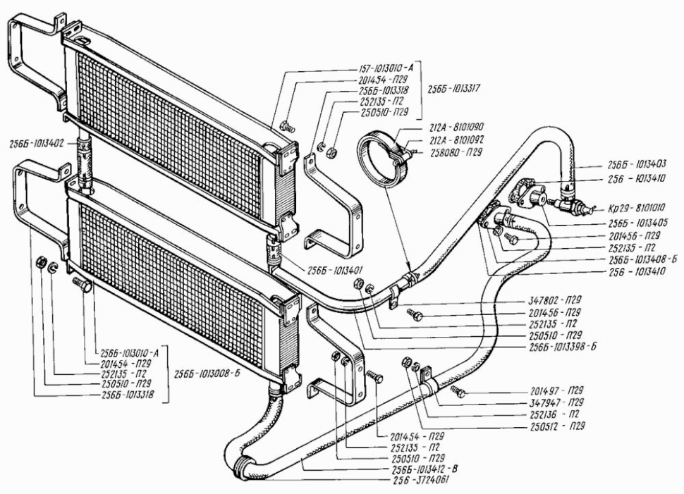 Ölkühler Motor KRAZ 250, KRAZ 260, KRAZ 255. Engine oil cooler KRAS 250, KRAS 260, KRAS 255.Радиатор масляный двигателя (мотора) КРАЗ-250, КРАЗ-255, КРАЗ-260.