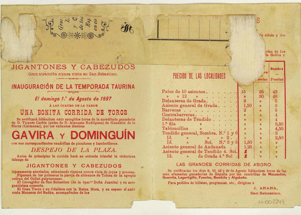 Cartel y programación de las actividades festivas que se celebrarían en San Sebastián en el año 1897