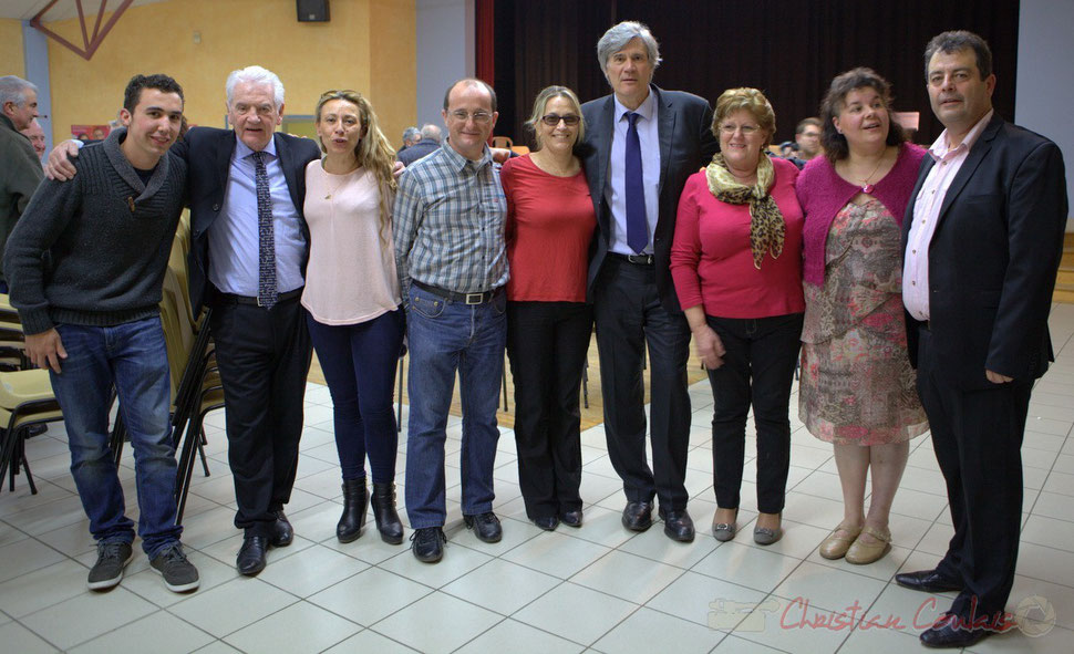 Antoine Berger, Philippe Madrelle, Esther Cortazar-Nauze, David Bonnefin, Cristèle Dumon, Stéphane le Foll, Marie-Jeanne Roubineau, Cécile Laroche, Daniel Barbe. 9 mars 2015, Blasimon