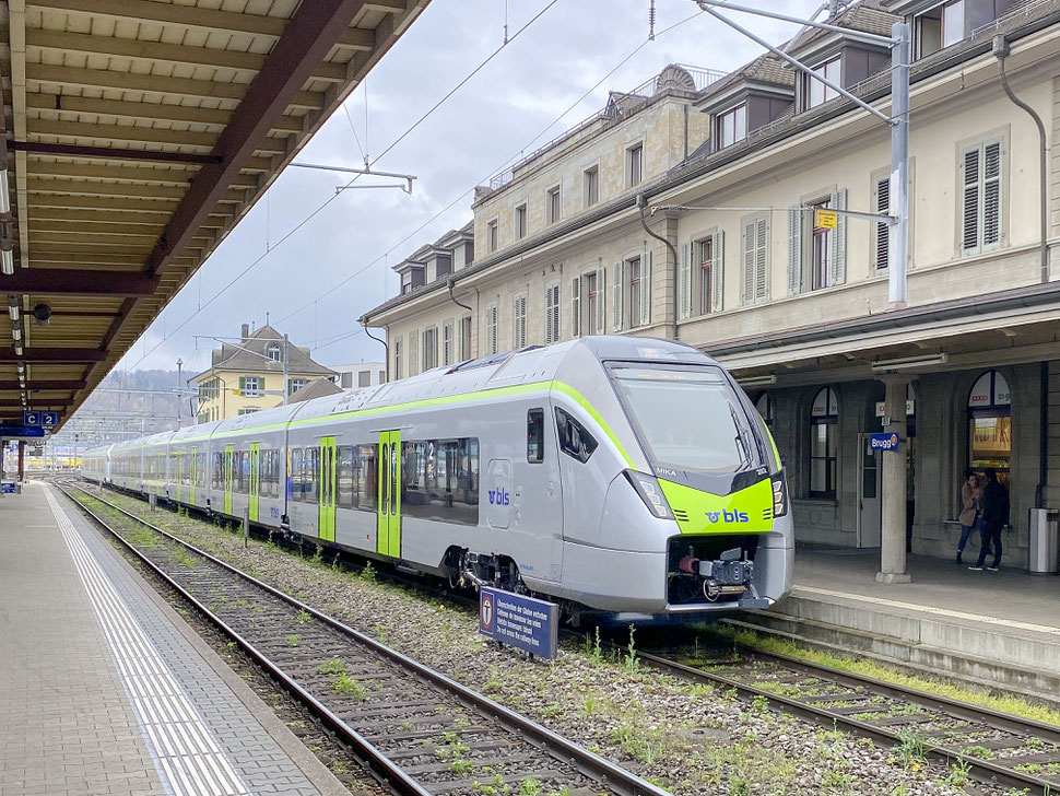 BLS Mika auf Versuchsfahrt, Bahnhof Brugg AG