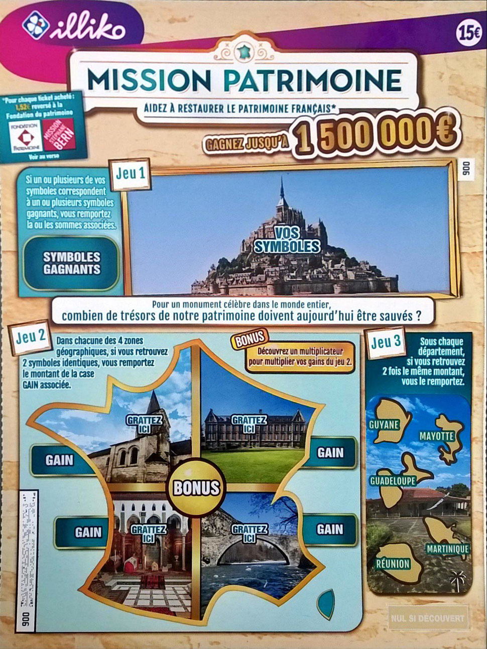 Le ticket à gratter MISSION PATRIMOINE où s'est casé l'emblématique Hôtel-Dieu de Château-Thierry. Crédit photo : CARCT