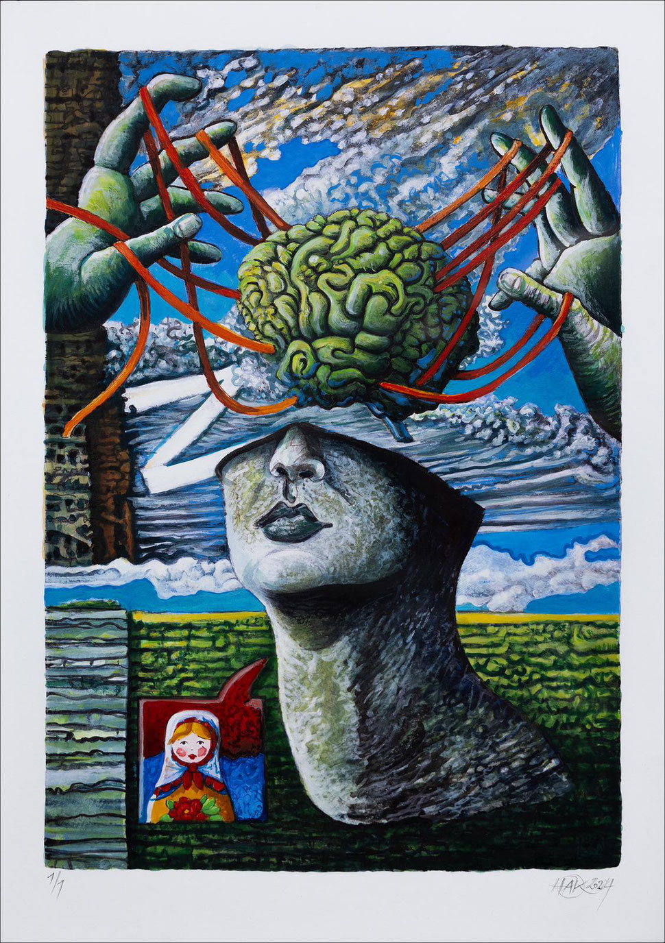 Kunstkreis-Frankenthal | Harald-Alexander Klimek, MfA, Blatt Nr.1/1, 2024, 42cm x 29,7cm, Plotterunikatprint auf Bütten, Handcolorierung mit Aquarellfarben| Foto: Marko Schnorr, Frankentha (Pfalz), Mario Geldon, Lambsheim   