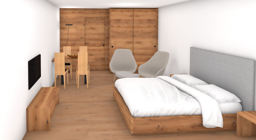 Schlafzimmer Möbel geplant von der Schreinerei Bever AG