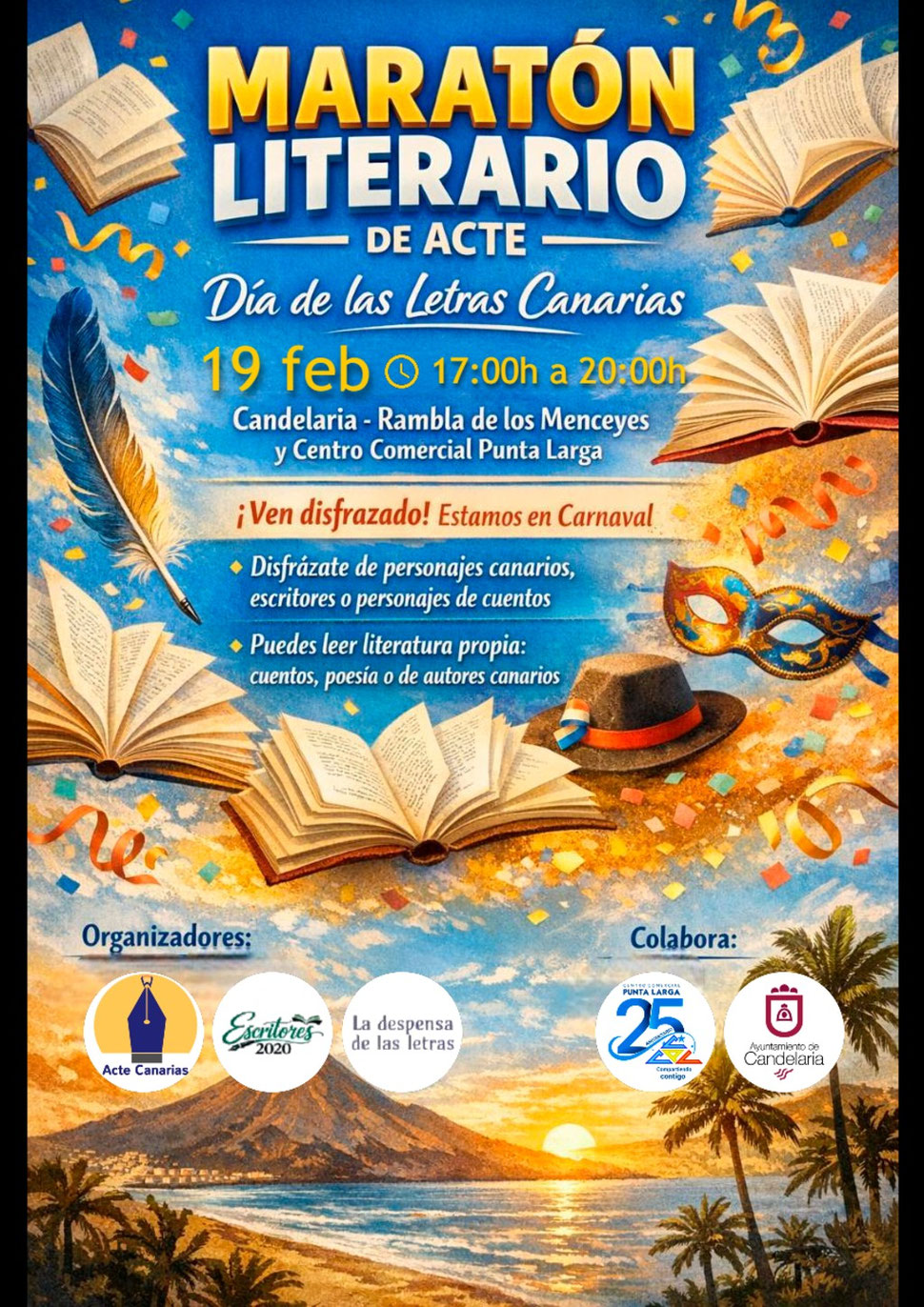 19 feb 2026: Maratón literario de Acte en el Centro Comercial Punta Larga en Candelaria