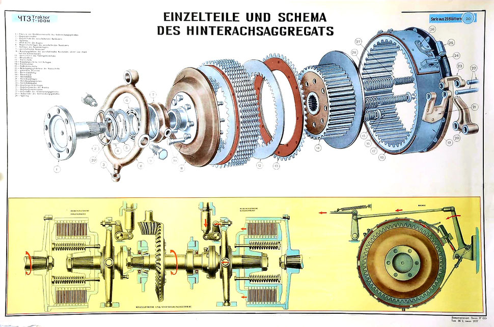 Gruppe 16. Achsantrieb und Lenkupplungen T-100M. Group 16.  Rear Axle Drive and Steering Clutch tractor T-100M. Группа 166. Главная передача и бортовые фрикционы трактора Т-100М. 