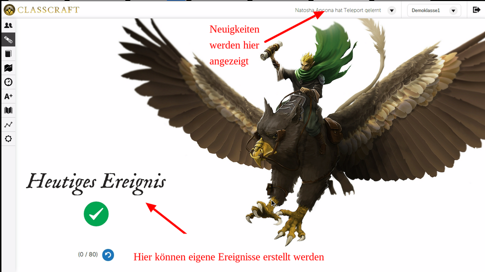Abbildung zeigt die Erstellung von Events und Ereignissen, sowie das Benachrichtigungscenter