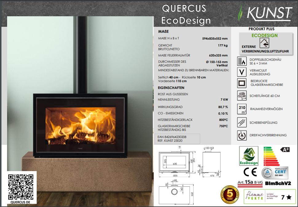 Kunststoves Quercus Datenblatt ofen günstig kaufen 