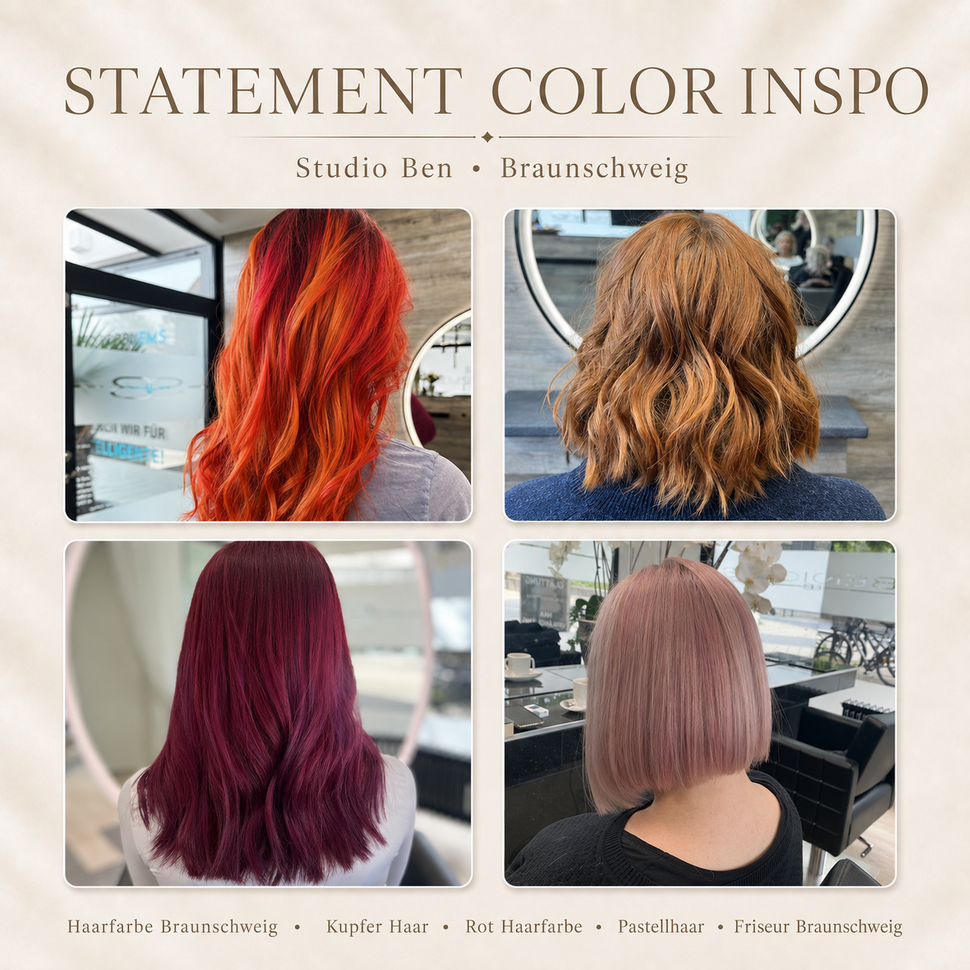 Auffällige Haarfarben mit Kupfer, Rot und Pastell bei Studio Ben Friseur Braunschweig
