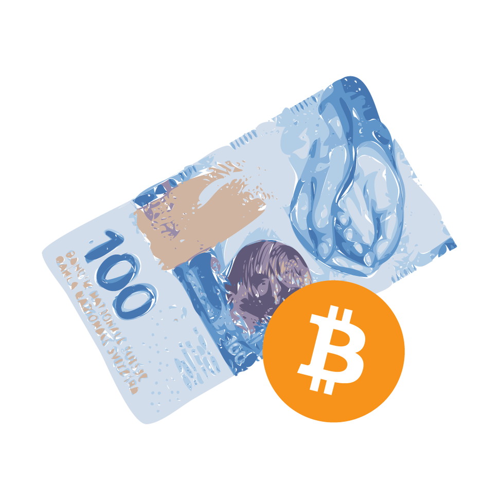 Banknote 100 Schweizer Franken und Bitcoin © TRIO-CONCEPT Thomas Haefliger
